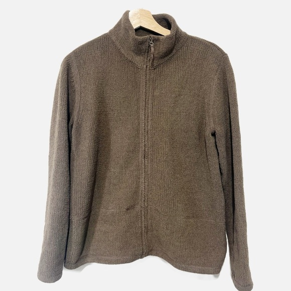 J. Jill Ribbed Full Zip Sweatshirt Jacket Brown Mock Neck Size Medium - Picture 1 of 7